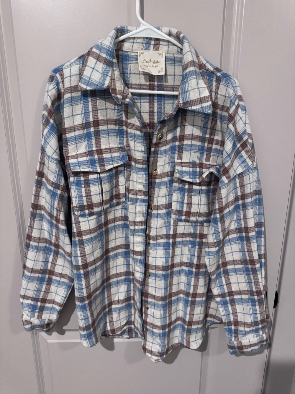 Altar'd State Blue & Brown Plaid Button-Up Jacket